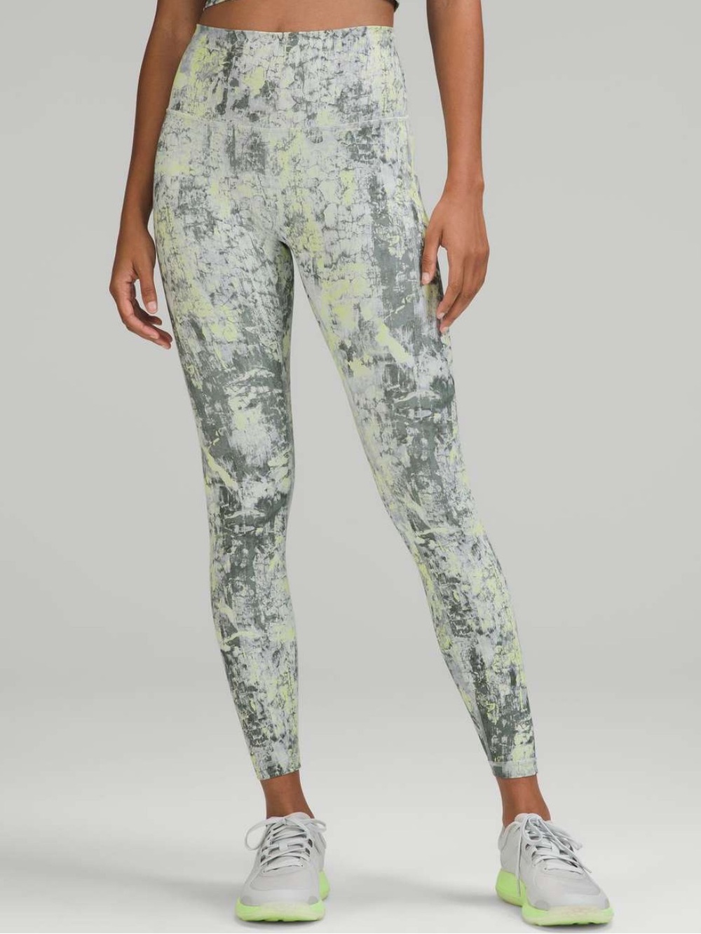 Lululemon wunder train high rise leggings gray yellow cinder grain size 4